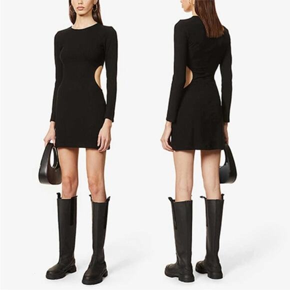 Reformation Kensey Cut Out Jersey Mini Dress Ribbed Size S Black - Picture 1 of 7